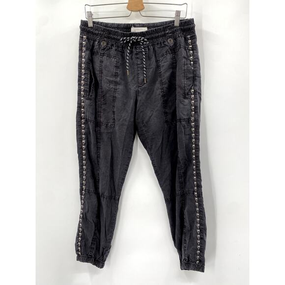 Anthropologie dark gray embroidered Seamed Soft Utility Joggers - Picture 3 of 5